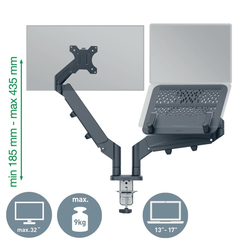 Leitz Ergo dubbele monitorarm en laptopstandaard