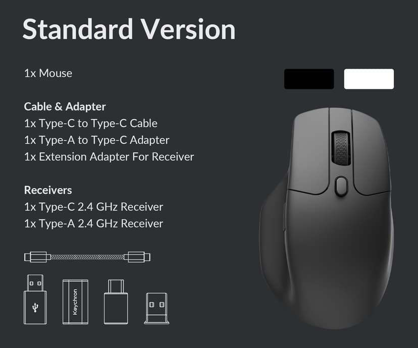 Keychron M6 Wireless Mouse RF Wireless + Bluetooth + USB Type-C