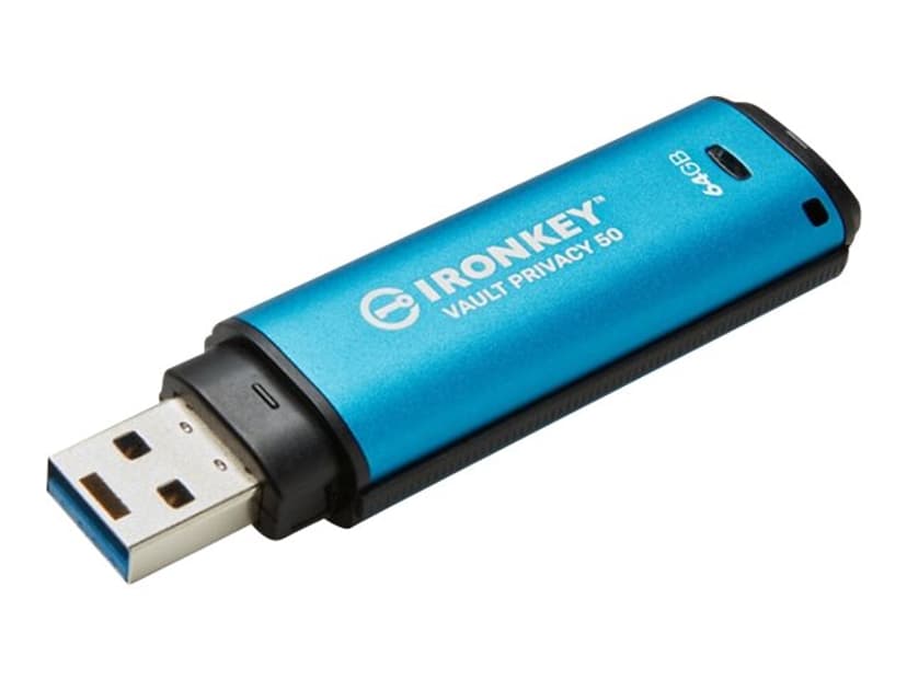Kingston Ironkey Vault Privacy 50 64GB USB-A Musta, Sininen
