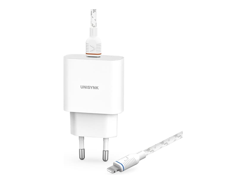 Unisynk 20W PD Slim Wall Charger + Lightning Cable Hvid 2m