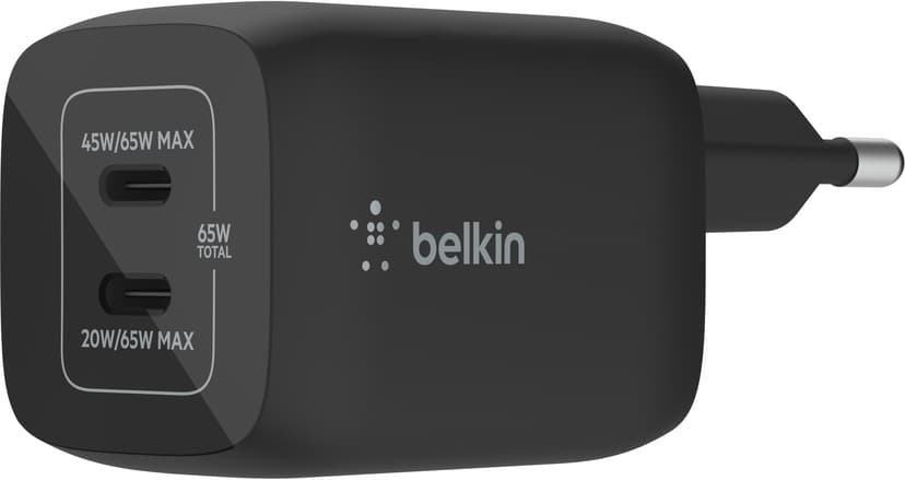 Belkin 65W USB-C Gan PD PPS Dual Wall Charger Musta