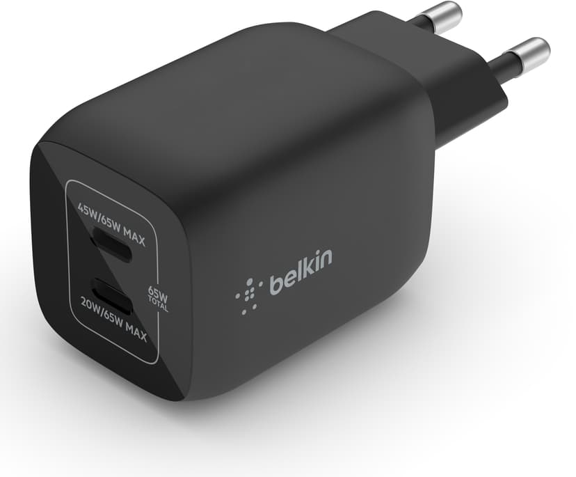 Belkin 65W USB-C Gan PD PPS Dual Wall Charger Zwart