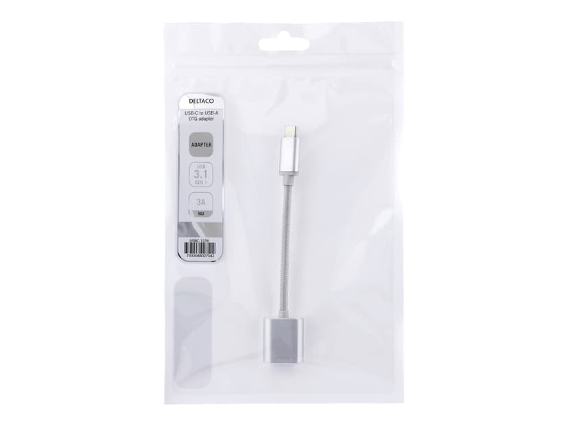 Deltaco USB-C 3.1 To USB-A adapter OTG 10 cm - Silver 0.1m USB-C USB-A Silver