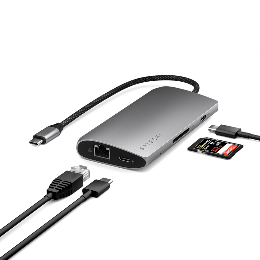 Satechi USB-C Multiport Adapter 8K with Ethernet V3 - Space Grey USB 3.2 Gen 1 (3.1 Gen 1) Type-C