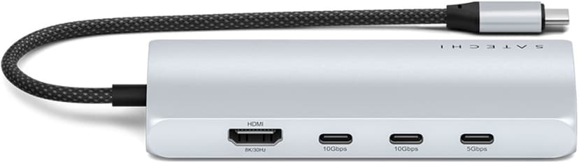 Satechi USB-C Multiport Adapter 8K with Ethernet V3 - Silver USB 3.2 Gen 1 (3.1 Gen 1) Type-C