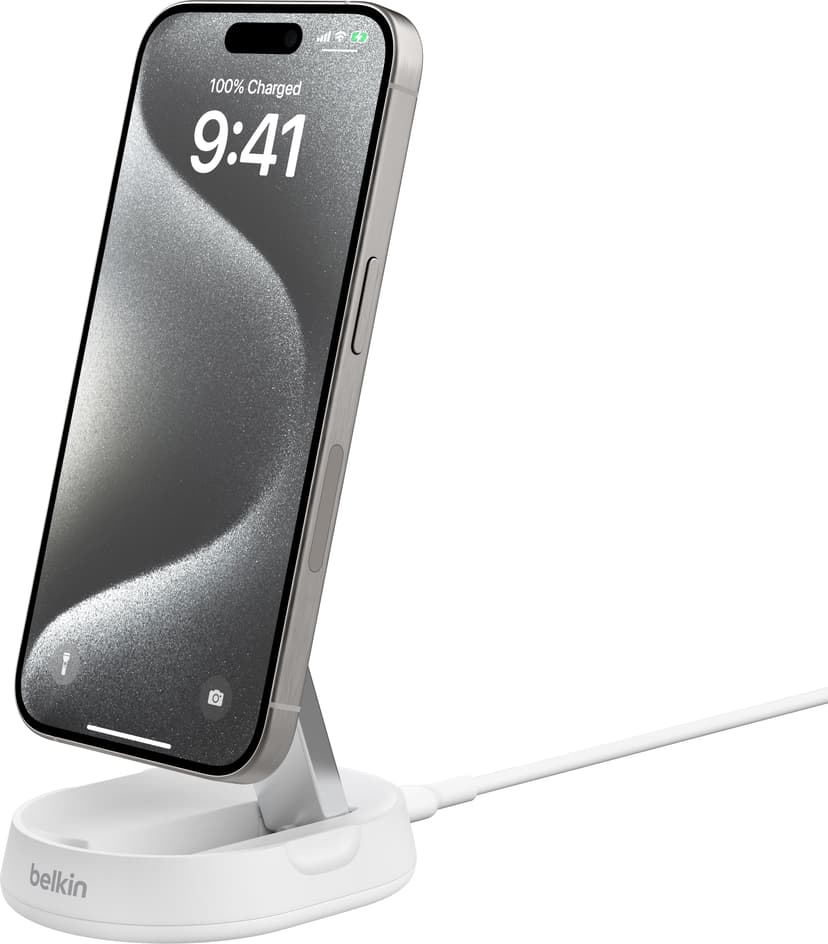 Belkin Convertible Qi2 15w Magnetic Charging Stand 1.5m Valkoinen
