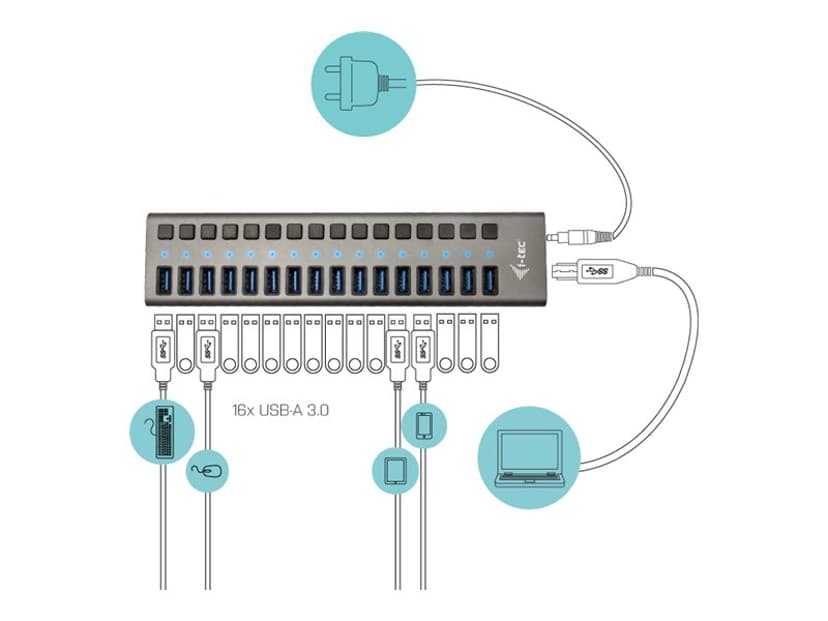 I-Tec U3CHARGEHUB16 oplader til mobil enhed Universel Grå Vekselstrøm Indendørs Grå
