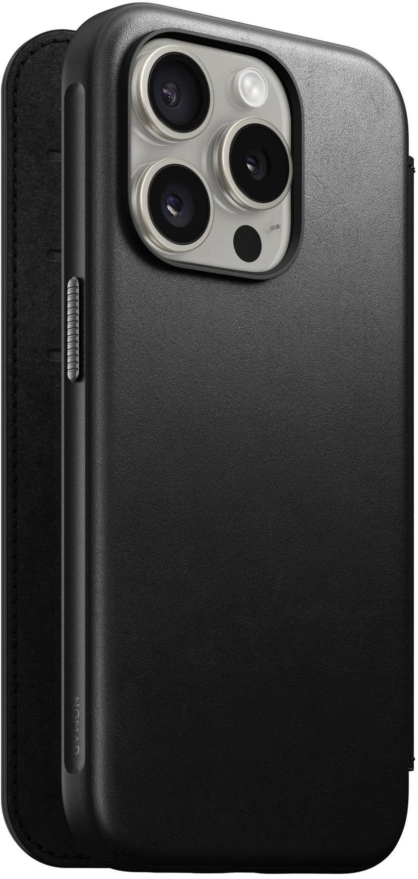 Nomad Modern Leather Folio iPhone 15 Pro Musta