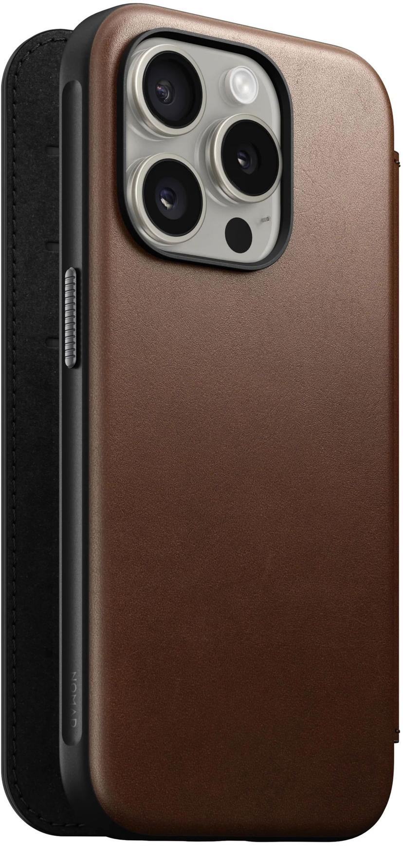 Nomad Modern Leather Folio iPhone 15 Pro Brun