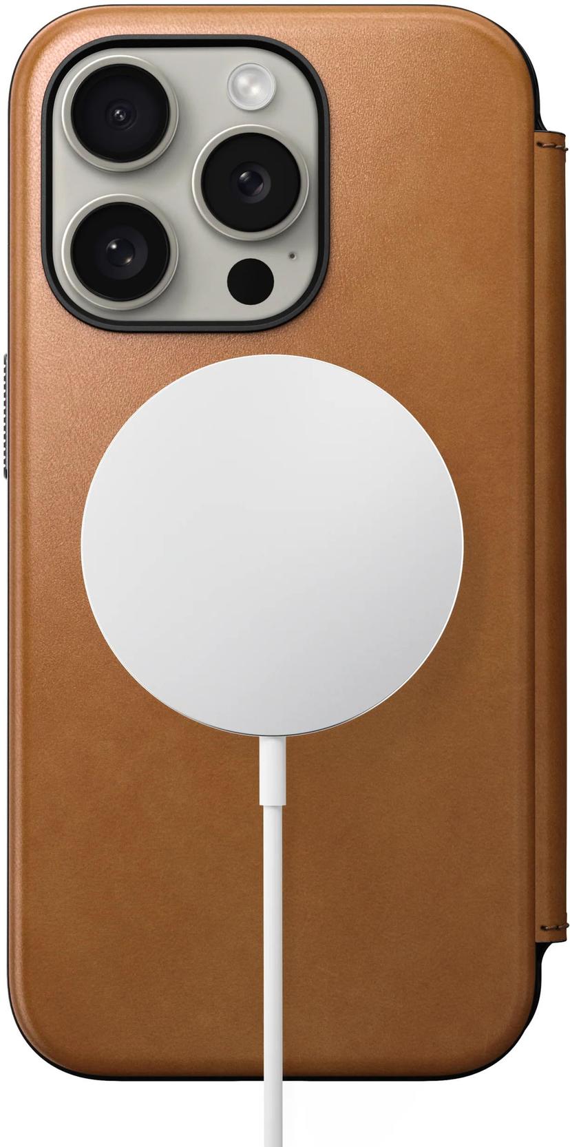 Nomad Modern Leather Folio iPhone 15 Pro Tan