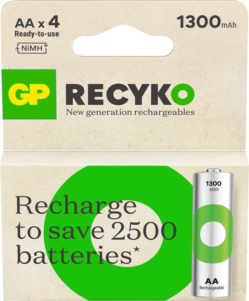 GP ReCyko AA-batteri 1300mAh 4-pack