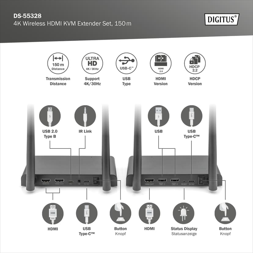 Digitus DS-55328 4K Wireless HDMI Extender Set