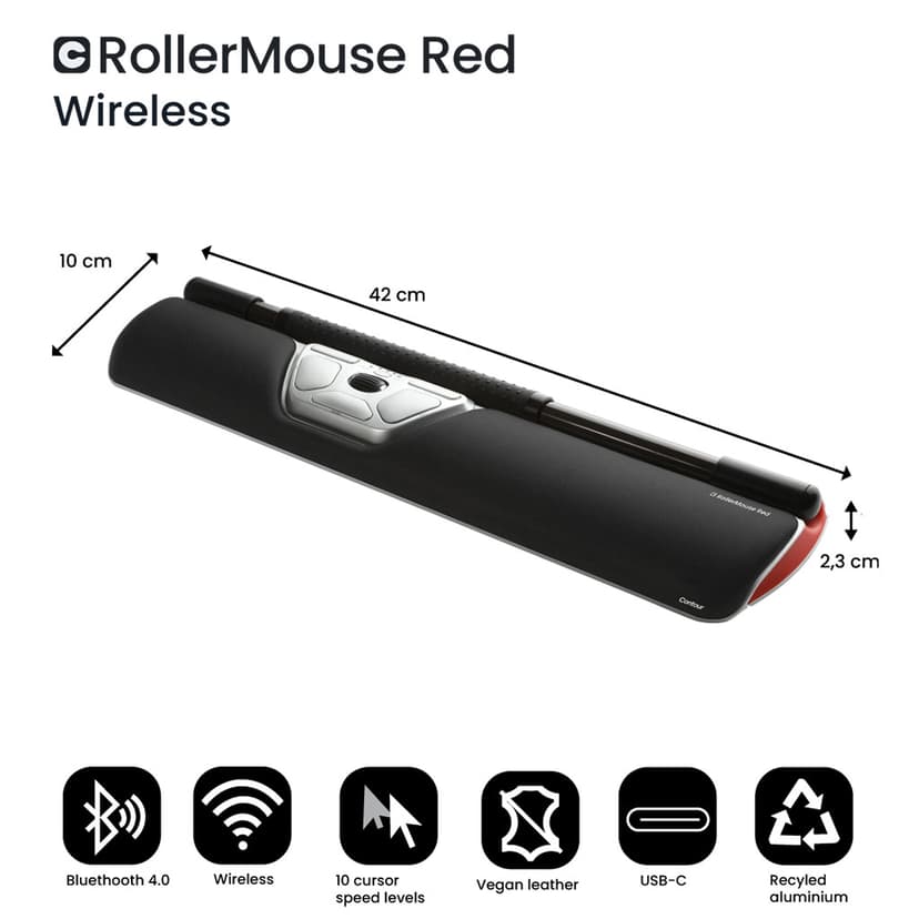 Contour Design RollerMouse Red Wireless Trådlös RF + Bluetooth Rullstav Svart