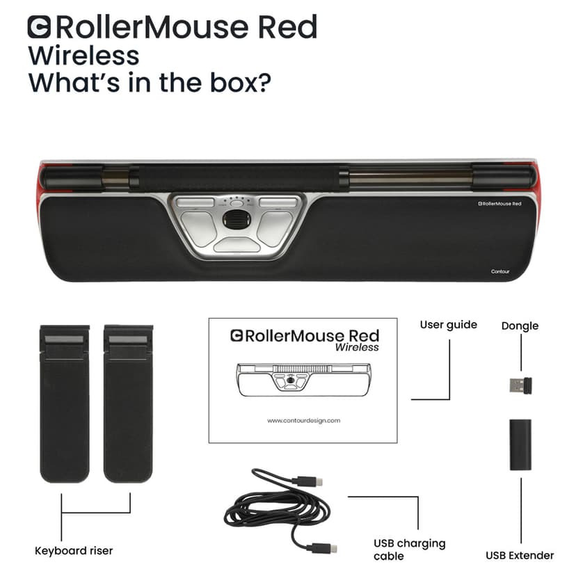 Contour Design RollerMouse Red Wireless Trådlös RF + Bluetooth Rullstav Svart