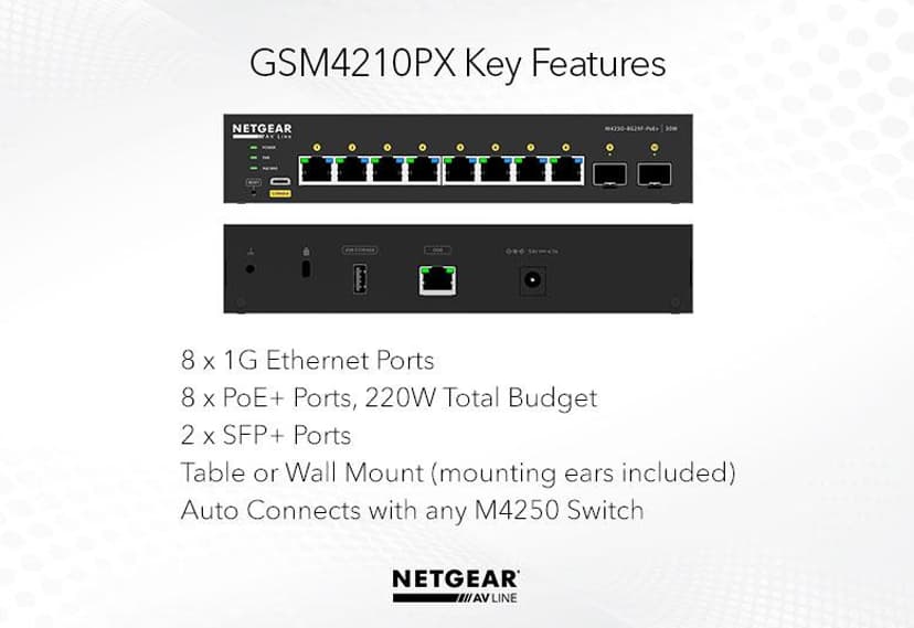 Netgear GSM4210PX-100EUS netwerk-switch Managed L2/L3 Gigabit Ethernet (10/100/1000) Power over Ethernet (PoE) Zwart