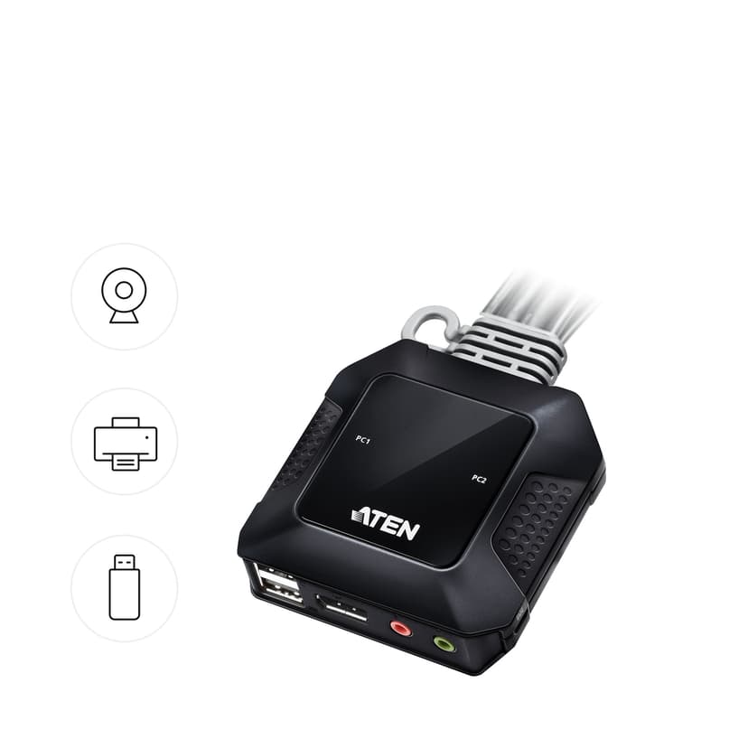 Aten 2-portars USB-C DisplayPort Hybrid Kabel KVM-switch