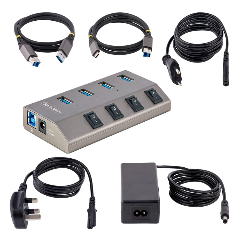Startech StarTech.com 4-Port Self-Powered USB-C Hub met Individuele On/Off Schakelaars, USB 3.0 5Gbps Expansion Hub met Power Supply, Desktop/Laptop USB-C naar USB-A Hub, USB Type C Hub met BC 1.2