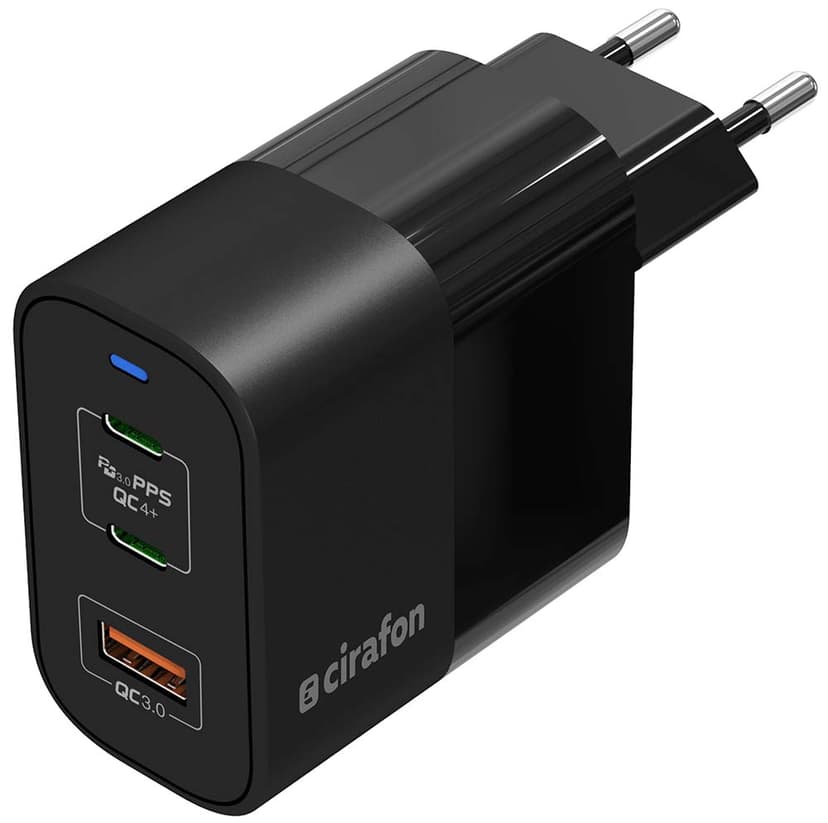 Cirafon Laddare 65W USB C+A PD/QC3.0 Svart