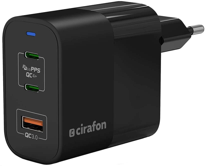 Cirafon Laddare 65W USB C+A PD/QC3.0 Svart