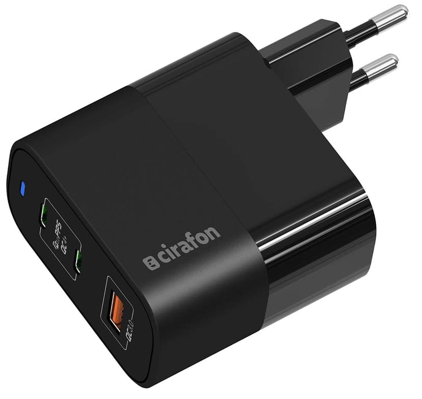 Cirafon Laddare 65W USB C+A PD/QC3.0 Svart