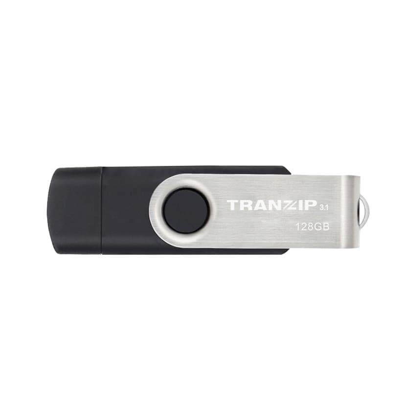 Tranzip Flip Duo 128GB USB Type-A / USB Type-C Sort, Flerfarget, Rustfritt stål