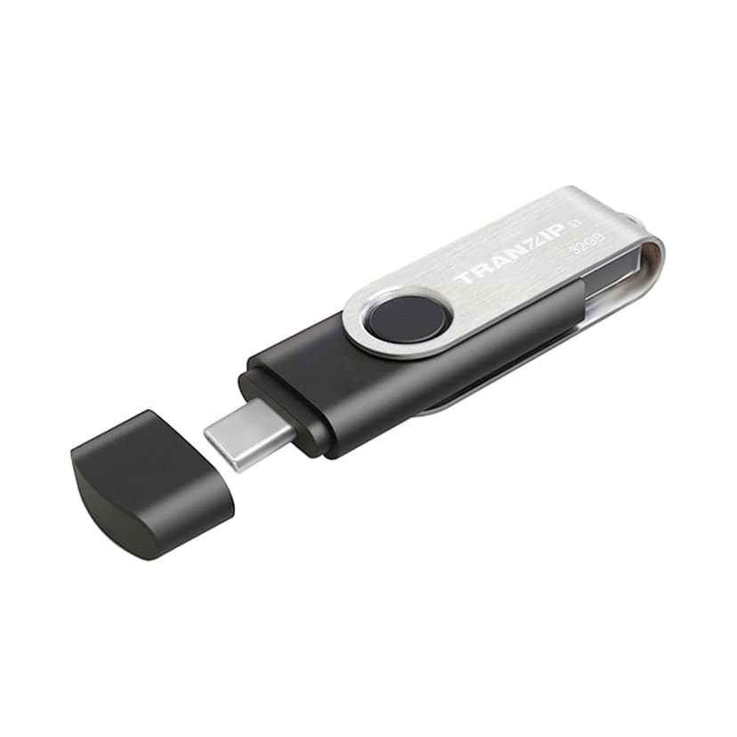 Tranzip Flip Duo 32GB USB Type-A / USB Type-C Musta, Monivärinen, Ruostumaton teräs