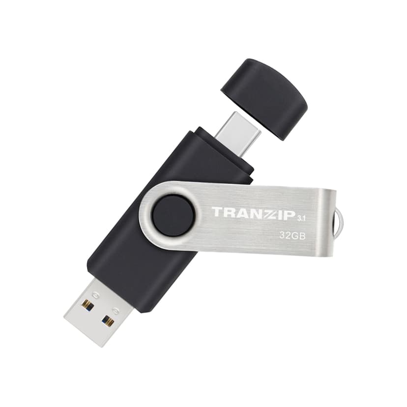 Tranzip Flip Duo 32GB USB Type-A / USB Type-C Musta, Monivärinen, Ruostumaton teräs