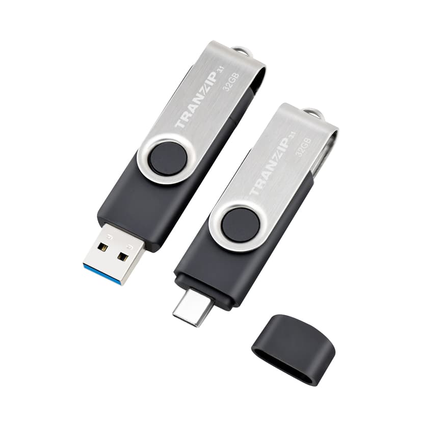 Tranzip Flip Duo 32GB USB Type-A / USB Type-C Musta, Monivärinen, Ruostumaton teräs