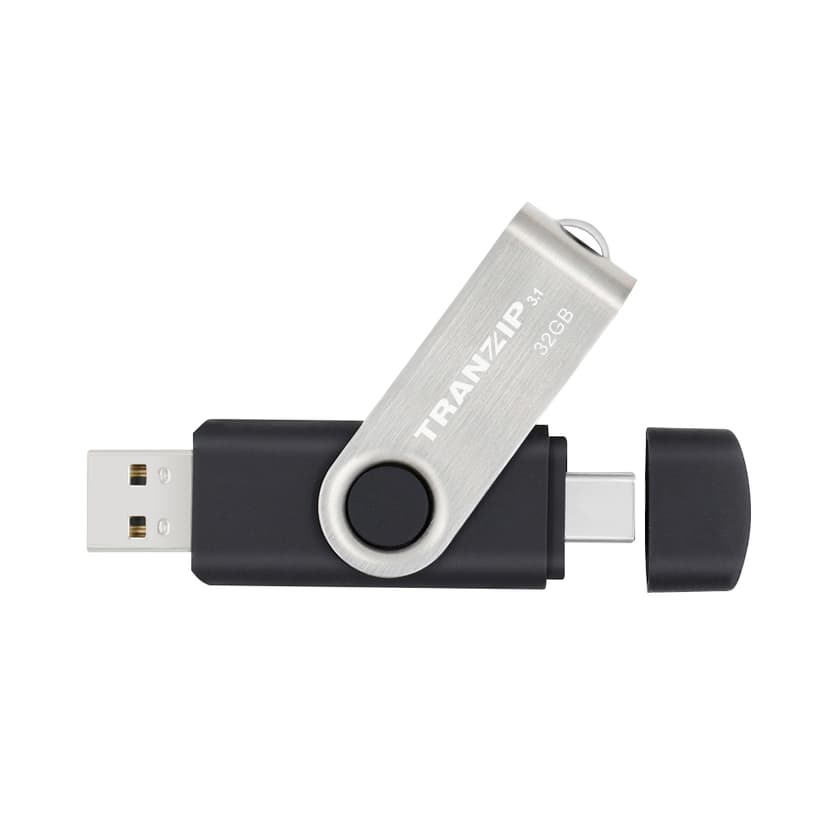 Tranzip Flip Duo 32GB USB-A / USB-C Musta, Monivärinen, Ruostumaton teräs