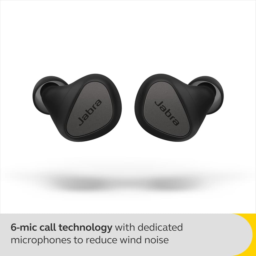 Jabra Elite 5 Sort MFi, Qi, FCC, ISED, CE, Proposition 65, Google Assistant, Amazon Alexa, Fast Pair, Spotify Tap