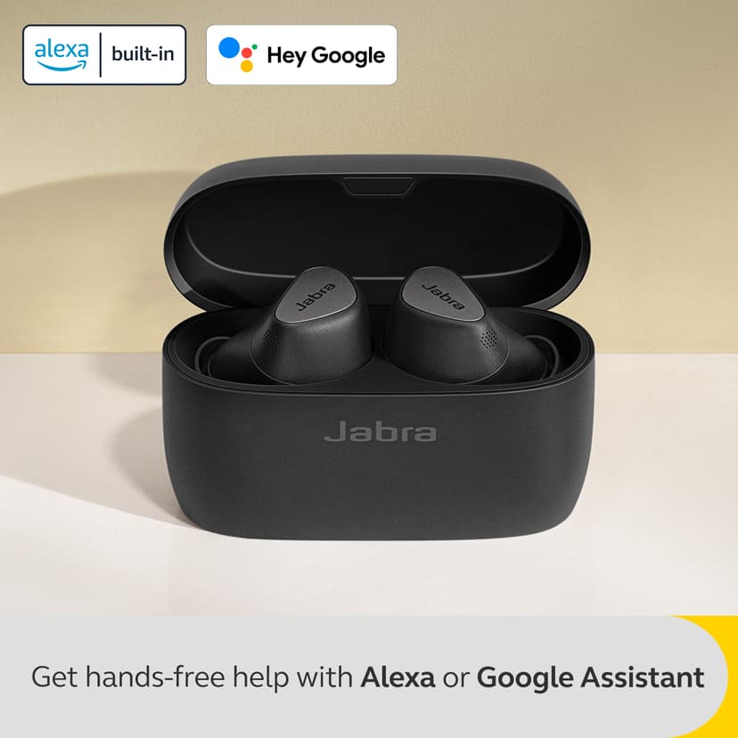 Jabra Elite 5 Sort MFi, Qi, FCC, ISED, CE, Proposition 65, Google Assistant, Amazon Alexa, Fast Pair, Spotify Tap