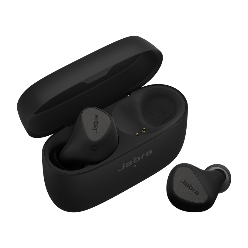 Jabra Elite 5 Sort MFi, Qi, FCC, ISED, CE, Proposition 65, Google Assistant, Amazon Alexa, Fast Pair, Spotify Tap