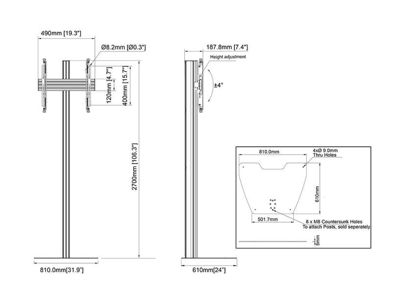 Multibrackets 4110 fäste för skyltningsskärm 190,5 cm (75") Svart