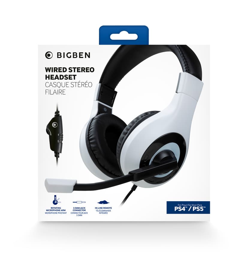 Big Ben Wired Stereo V1 - PS4/PS5 Hvit, Svart