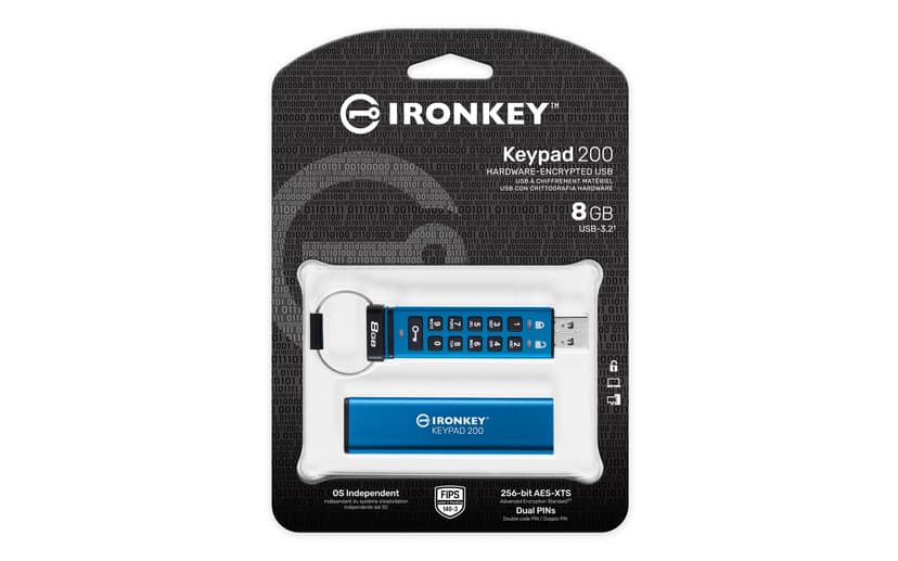 Kingston Ironkey Keypad 200 8GB USB A-tyyppi Sininen