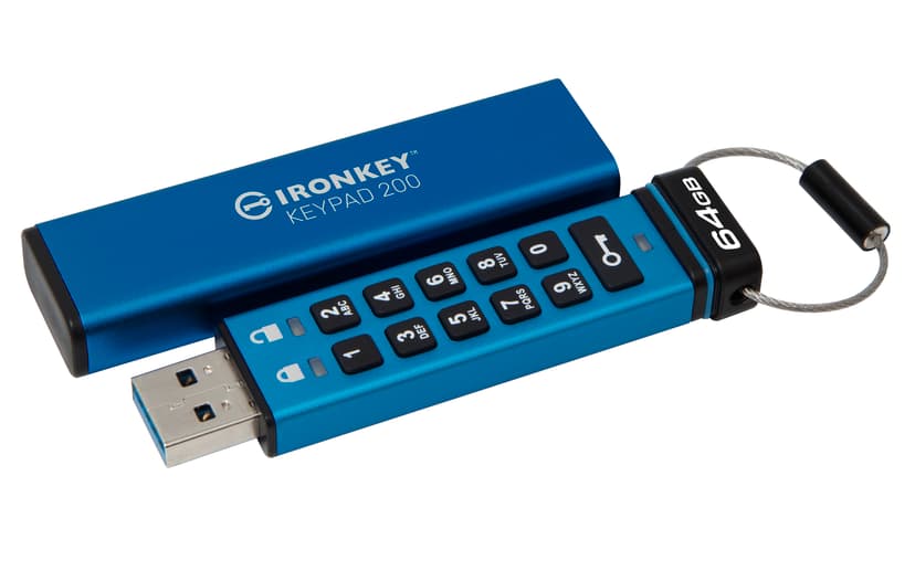 Kingston Ironkey Keypad 200 64GB USB A-tyyppi Sininen