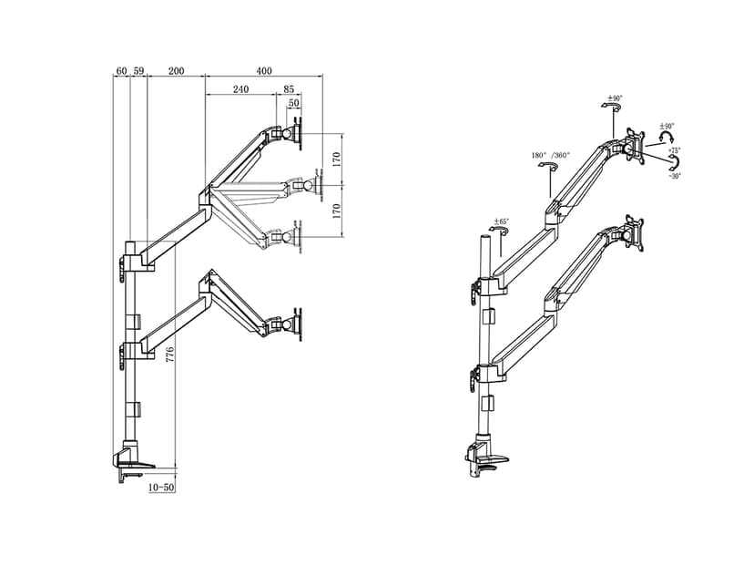 Multibrackets M VESA Gas Lift Arm Basic Pole Dual Stacked Pole