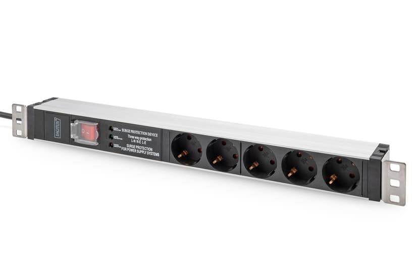 Digitus Strömuttag Med Aluminiumprofil Switch 5xCEE 7/3 16A 2m Kabel CEE 7/7
