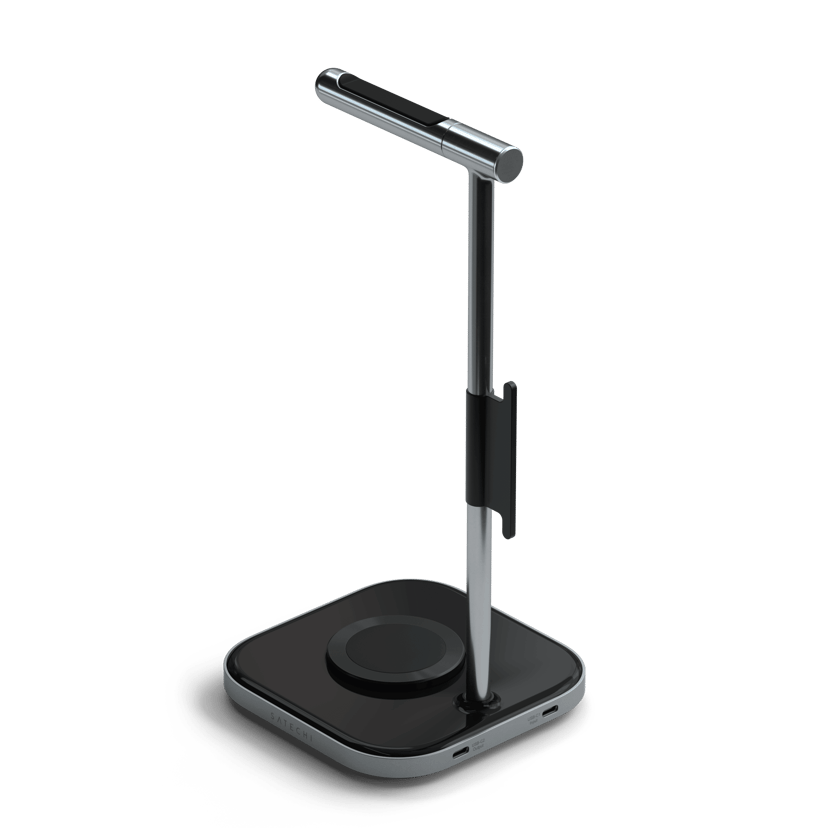 Satechi 2-i-1 hovedtelefonholder med trådløs oplader Sølv, Sort Headset-stativ