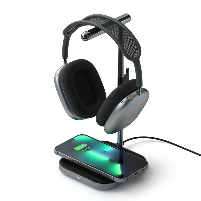 Satechi 2-i-1 hovedtelefonholder med trådløs oplader Sølv, Sort Headset-stativ