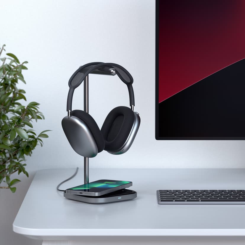Satechi 2-i-1 hovedtelefonholder med trådløs oplader Sølv, Sort Headset-stativ