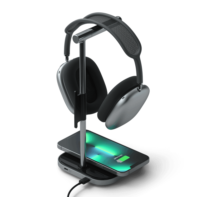 Satechi 2-i-1 hovedtelefonholder med trådløs oplader Sølv, Sort Headset-stativ