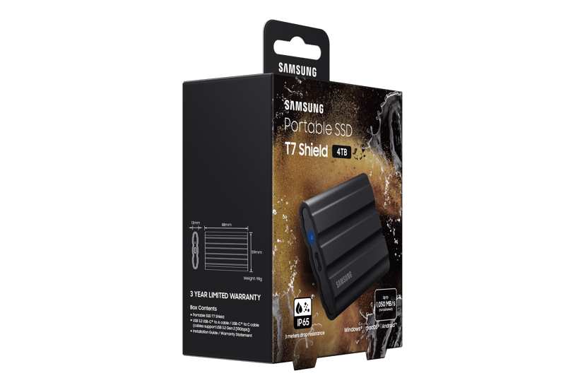 Samsung T7 Shield 4TB Rugged Portable SSD USB-C Sort