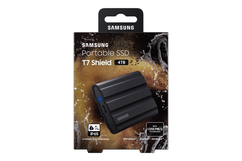 Samsung T7 Shield 4TB Rugged Portable SSD USB-C Sort