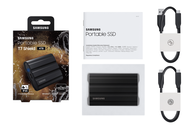Samsung T7 Shield 4TB Rugged Portable SSD USB-C Sort