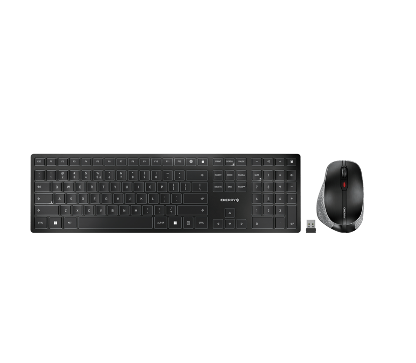 Cherry DW 9500 SLIM näppäimistö Sisältää hiiren RF Wireless + Bluetooth QWERTY Pohjoismainen Musta, Harmaa Cherry SX Pohjoismainen