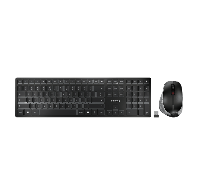 Cherry DW 9500 SLIM tastatur Mus inkluderet RF trådløs + Bluetooth QWERTY Nordisk Sort, Grå Cherry SX Nordisk
