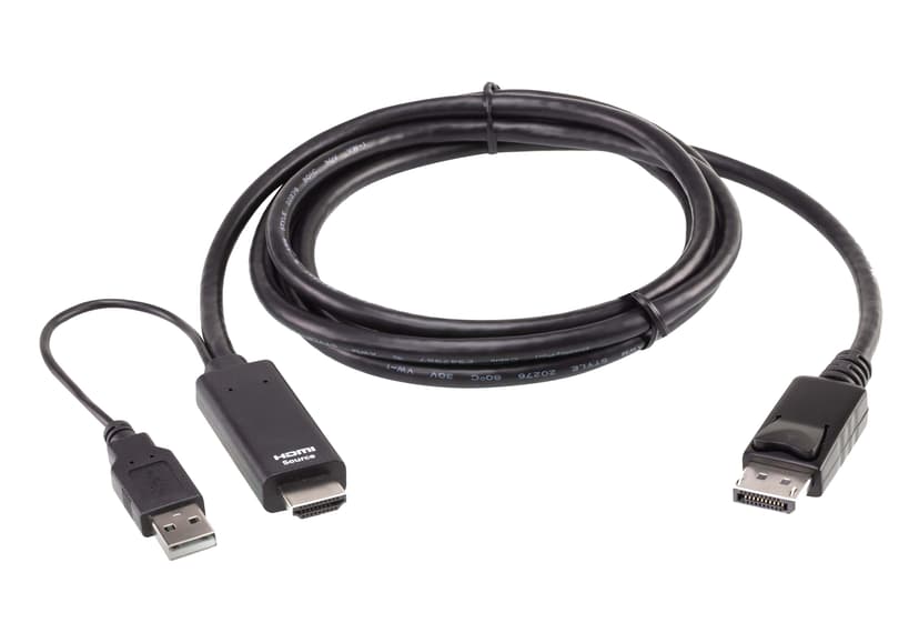 Aten 2L-7D02HDP videokabel adapter 1,8 m HDMI + USB DisplayPort Sort 1.8m. HDMI + USB DisplayPort Sort