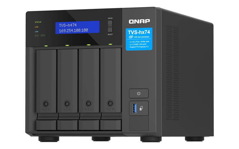 QNAP TVS-H474 NAS Tower Intel® Pentium® G7400 8 GB DDR4 0 TB QuTS hero Sort