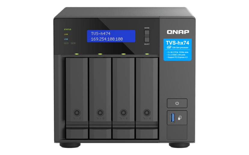QNAP TVS-H474 NAS Tower Intel® Pentium® G7400 8 GB DDR4 0 TB QuTS hero Sort